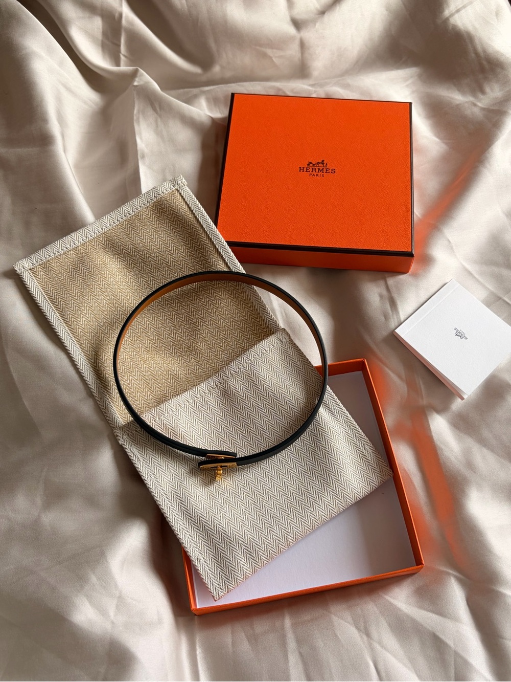 Hermès Mini Kelly Thin Black Leather Choker with Gold Clasp